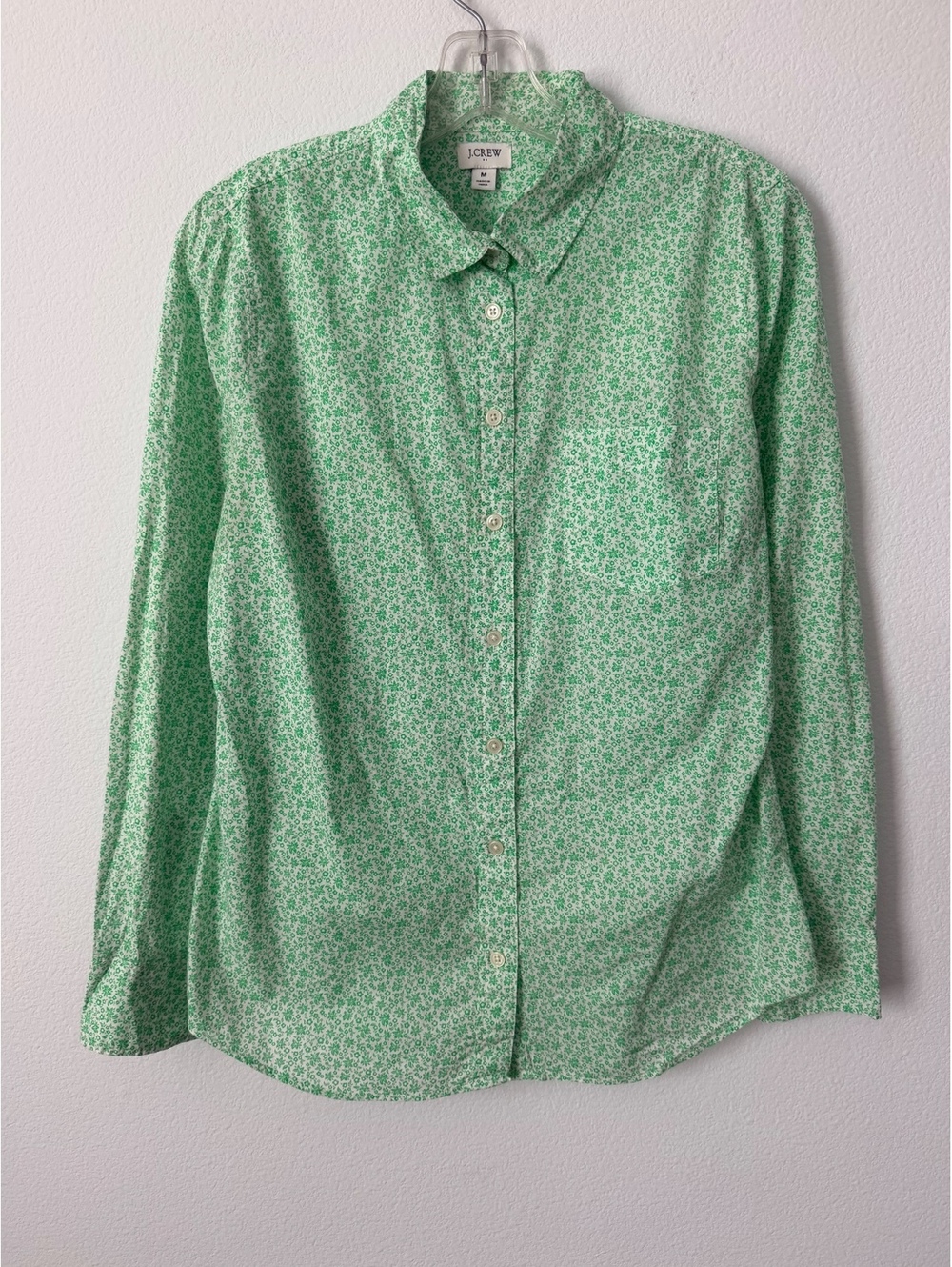 J. Crew Long Sleeve Button Front Green/White Floral 100% Cotton Shirt Size M